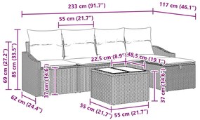 6 részes kert kanapé szett párnákkal barna poli rattan