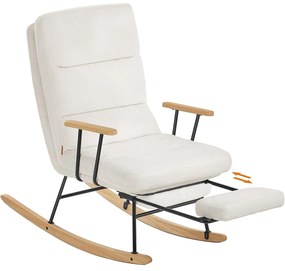 Hintaszék fa lábakkal, plüss szövettel, 4 fokozatban állítható háttámlával, fehér