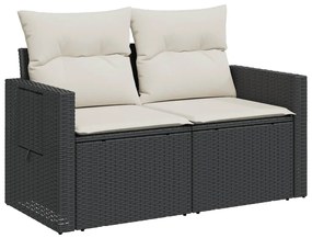 2 személyes fekete polyrattan kerti kanapé párnával