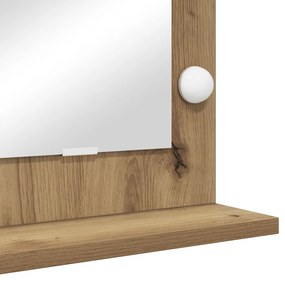 LED világítással ellátott sminktükör, Kézműves tölgy, 60x55x18 cm