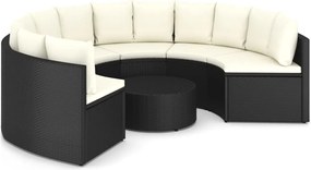 vidaXL 7 részes fekete polyrattan kerti kanapészett párnákkal