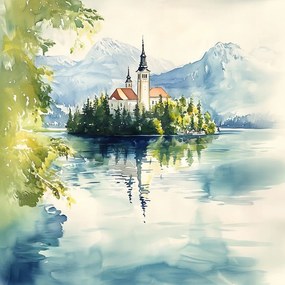 Vászonkép Canvas Tájkép Szlovénia Tó Hibás Templom Sziget 40x40