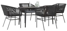 vidaXL 5 részes fekete polyrattan üveg kerti étkezőgarnitúra párnákkal