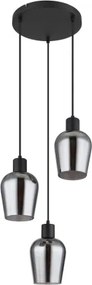 Globo 15627-3 Függeszték fém fekete matt, füstszínű üveg, fekete PVC kábel, magassága rövidíthető, ø: 285mm, M: 1500mm, 3x E27 40W 230V izzók nélkül