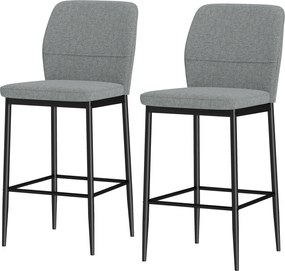 HOMCOM 2 db Bárszék Készlet Magas Konyhai Székek Háttámlával és Lábpihentővel, Velúrral Kárpitozva, Acél Váz, Modern Magas Székek Étkezőpulthoz Szürke