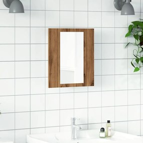 kézműves tölgy szerelt fa tükrös szekrény LED-del 40x12x45 cm