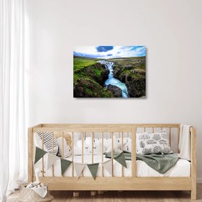 Egy kép a vízesésről a sziklák között (üvegen) (70x50 cm)