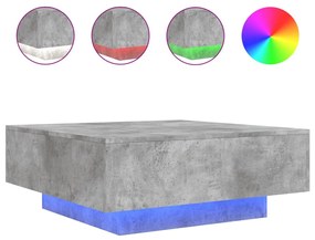 betonszürke dohányzóasztal LED-lámpákkal 80 x 8 0x 31 cm
