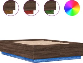 vidaXL barna tölgyszínű szerelt fa ágykeret LED-del 150 x 200 cm