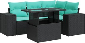vidaXL 5 részes fekete polyrattan akácfa kerti ülőgarnitúra párnákkal