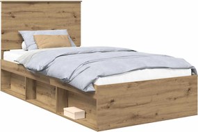 vidaXL Ágykeret fejtámlával Művészi tölgy 100 x 200 cm Tömör fenyőfa