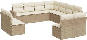 vidaXL 11 részes bézs polyrattan kerti ülőgarnitúra párnákkal