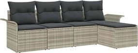 vidaXL Kültéri kanapé párnával 5 pcs Világosszürke polirattan