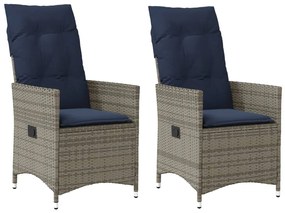 vidaXL 2 db szürke polyrattan dönthető kerti szék párnákkal