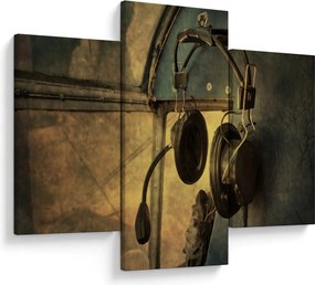 Kép - Vintage repülőgép fejhallgató (90x60 cm)