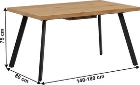 Étkezőasztal, összecsukható, tölgy/fém, 140-180x80 cm, AKAIKO