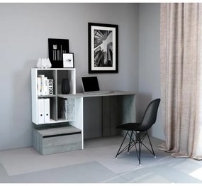 MARLO íróasztal polccal, betonszürke/fehér