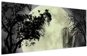 Kép - Telihold a felszín felett, fekete-fehér változat (120x50 cm)