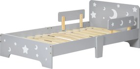 ZONEKIZ Gyermekágy, Földi ágy gyermekeknek, 3-6 éveseknek, 143 x 76 cm, csillag és hold mintával, lécedes alapot tartalmaz, gyermek szobába, szürke |