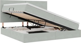 vidaXL Ágy tárolóval és matraccal Világosszürke 200 x 200 cm Bársony