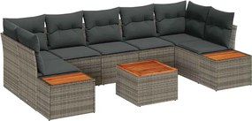 vidaXL Kerti Kanapé Szett párnával tárolóval 8 pcs Szürke Poli rattan