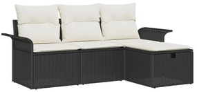 4 darabos Kerti Sofa Szett Párnákkal Fekete Poli Rattan