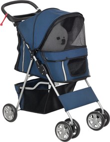 PawHut Összecsukható Kisállat Babakocsi Kutyák Számára Állítható Napernyővel, Alsó Kosárral, Hálóablakokkal, Pohártartókkal és Kerekekkel - 15 kg tehe