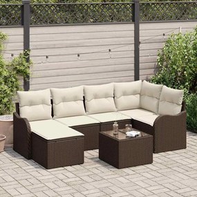 Kerti Kanapé Szett párnával 7 pcs Barna és fehér Poli rattan