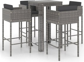 vidaXL 5 részes szürke polyrattan kerti bárszett párnákkal