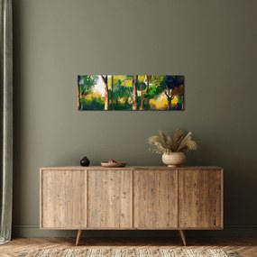 Erdő képe a nyári napsütésben, festmény (órával) (90x30 cm)