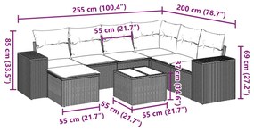 8 részes bézs polyrattan kerti ülőgarnitúra párnával