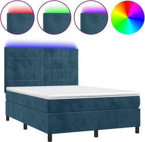 vidaXL sötétkék bársony rugós és LED-es ágy matraccal 140x190 cm