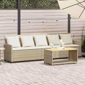 5 személyes bézs polyrattan kerti kanapé párnával