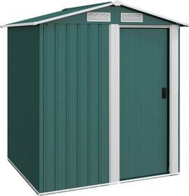 Outsunny 1.7m² Kerti Tároló Galvanizált Acélból, 4 Szellőzőnyílással, Ferde Tetővel, Csúszóajtóval, 152x132x188 cm, Zöld | Aosom
