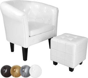 MIADOMODO Chesterfield fotel és lábtartó fehér