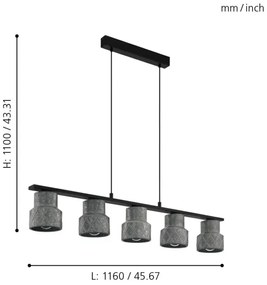 Eglo 39855 - Csillár zsinóron HILCOTT 5xE27/40W/230V