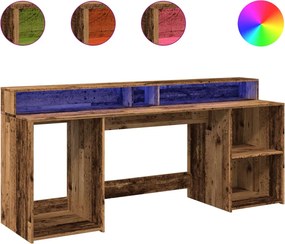 vidaXL antik fa színű szerelt fa íróasztal LED-ekkel 200 x 55 x 91 cm