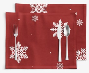 Goldea karácsonyi pamut reggeliző alátét - hópelyhek piros alapon - 2db 30 x 40 cm