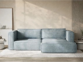 Világoskék zsenília kinyitható-tárolóhelyes sarokkanapé (jobb oldali-heverő résszel) Velto – Maison de Rêve