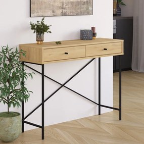 Natúr színű konzolasztal tölgyfa dekoros asztallappal 35x110 cm Titan – Marckeric
