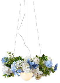 Bohemian mennyezeti lámpa fekete, színes, kék és fehér virágokkal - Flower Power