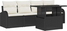 vidaXL Kerti Kanapé Szett párnával 5 pcs Fekete Poli rattan