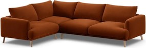 Terrakotta színű bársony sarokkanapé (bal oldali-L alakú) Naomi – Micadoni