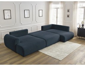Sötétkék kordbársony kinyitható sarokkanapé (bal oldali-U alakú) Lucien – Bobochic Paris