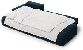 Petróleum színű bársony kinyitható-tárolóhelyes sarokkanapé (bal oldali-heverő résszel) Linz – Cosmopolitan Design