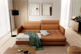 Sárga bársony kinyitható-tárolóhelyes sarokkanapé (jobb oldali-heverő résszel) Gomsi – ELTAP