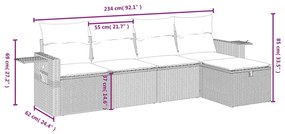 5 részes fekete polyrattan kerti kanapészett párnákkal