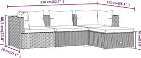 4 részes fekete polyrattan kerti ülőgarnitúra párnákkal