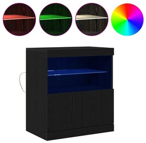 LED világítással ellátott fekete tölgy oldalszekrény 60x37x67 cm