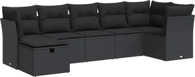 vidaXL 7 részes fekete polyrattan kerti ülőgarnitúra párnával